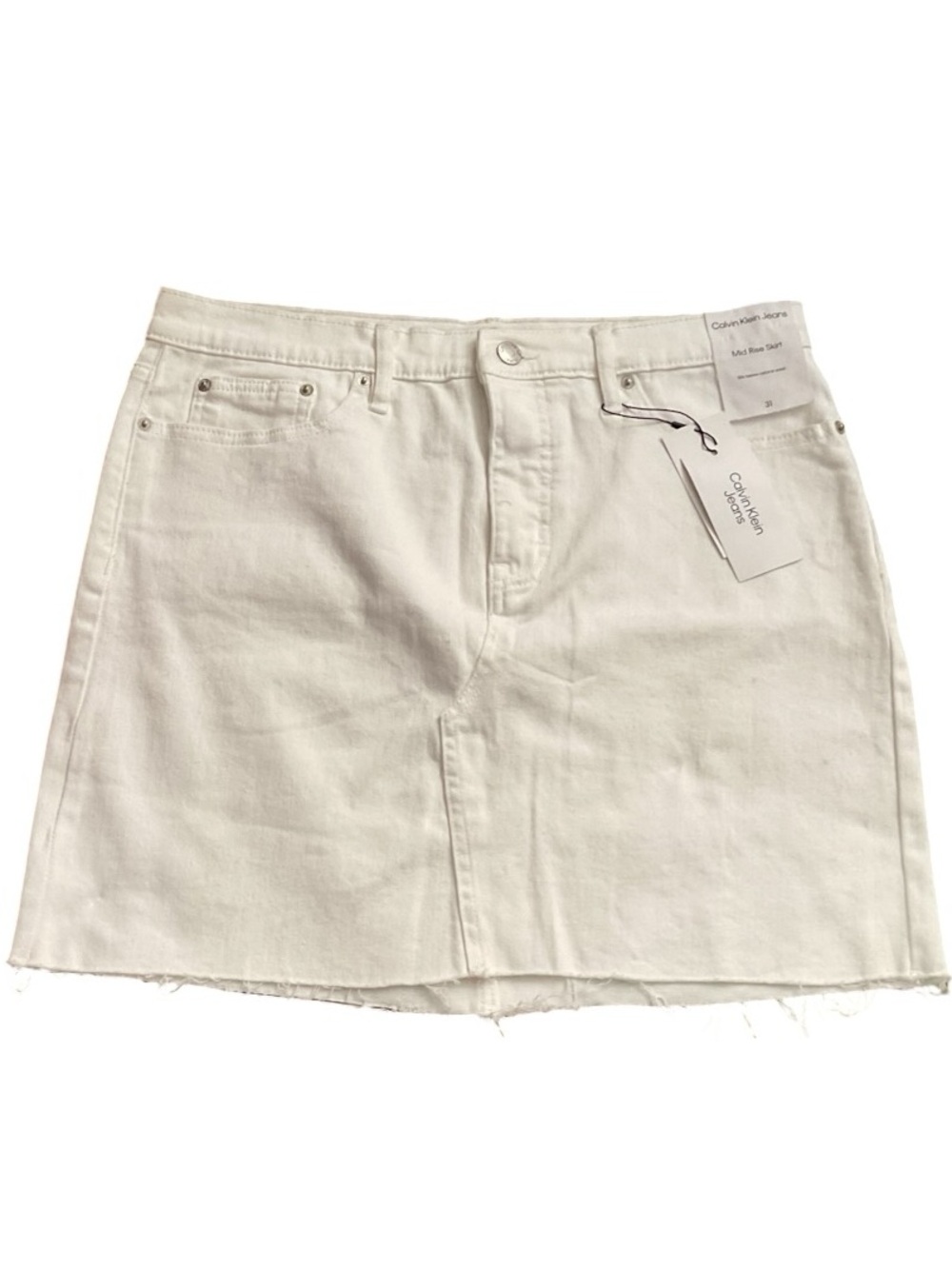 Calvin Klein White Denim Mini Skirt with Back Pockets RT $60
